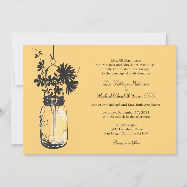 Wilde Blume & Mason Jar Hochzeitseinladungen Einladung (Vorderseite)