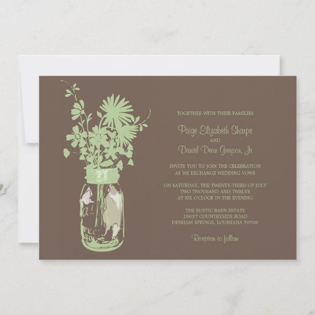Wilde Blume & Mason Jar Hochzeitseinladungen Einladung (Vorderseite)