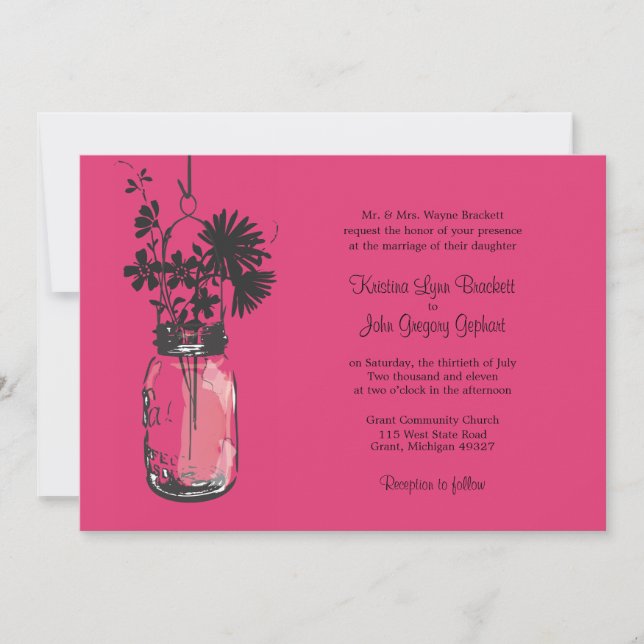 Wilde Blume & Mason Jar Hochzeitseinladungen Einladung (Vorderseite)