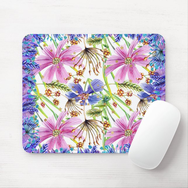 Wilde Blume Mauspad Rosa & Blau (Mit Mouse)