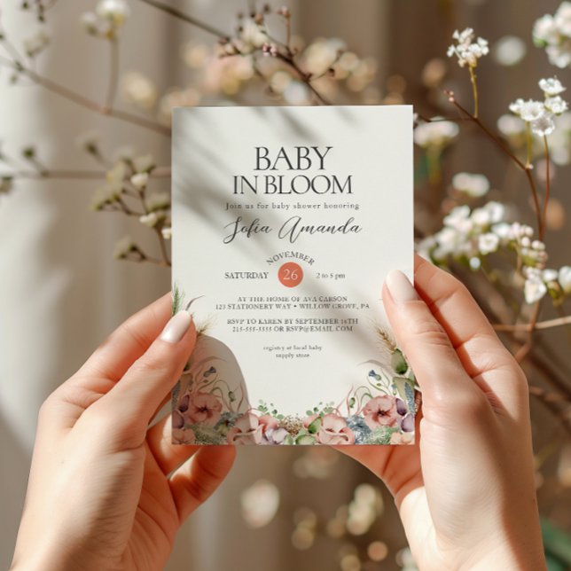 Wilde Blume Minimalistisch Babydusche Einladung (Von Creator hochgeladen)