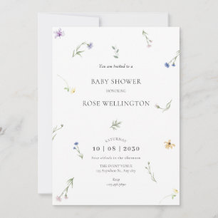 Wilde Blume minimalistisch elegante Babydusche Einladung