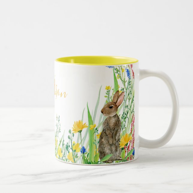 Wilde Blume mit Kaninchenfloralfarben, zwei Tonnen Zweifarbige Tasse (Rechts)