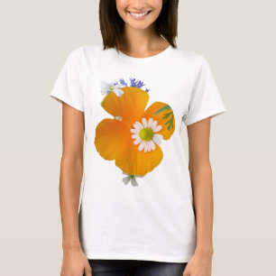 Wilde Blume: Orangefarbener Gelber T - Shirt