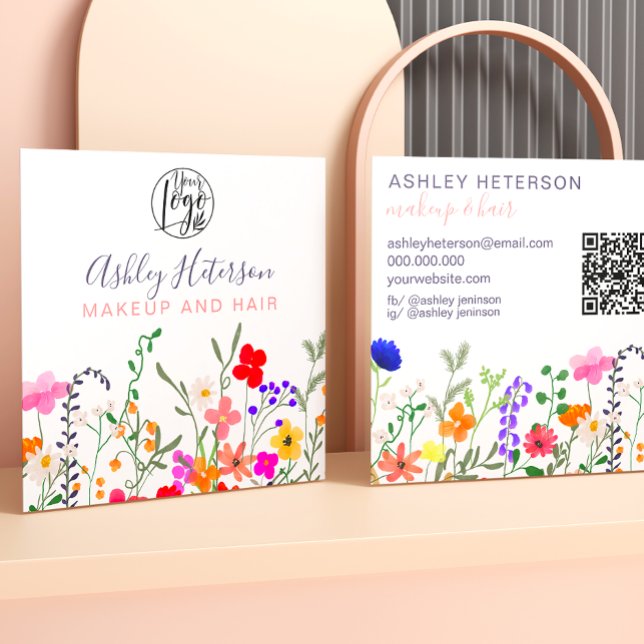 Wilde Blume Pastellfarben qr Logo Quadratische Visitenkarte (Von Creator hochgeladen)