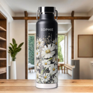 Wilde Blume Personalisierter Name Floral Schwarz Trinkflasche