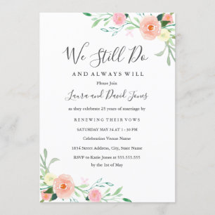 Wilde Blume Pfirsich Pink Floral Wedding Vow Erneu Einladung
