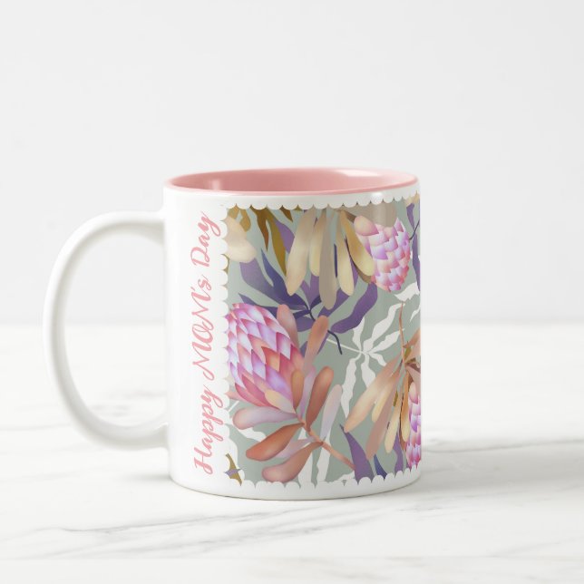 Wilde Blume Protea Gray Zweifarbige Tasse (Links)