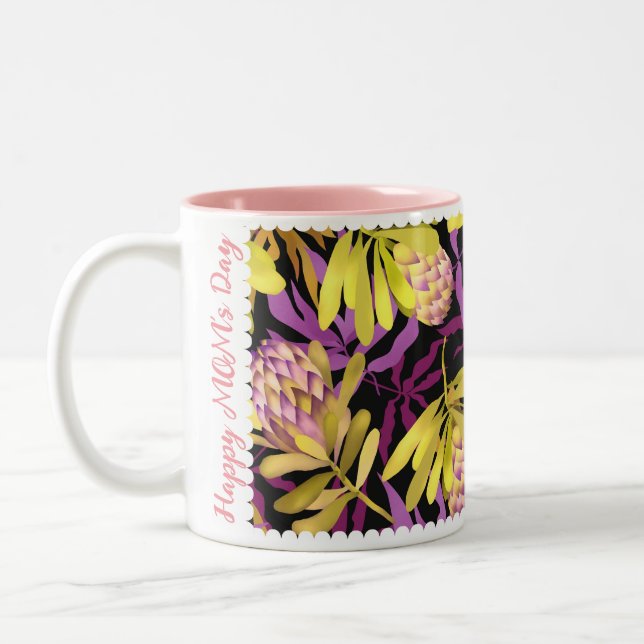 Wilde Blume Protea Lila Zweifarbige Tasse (Links)