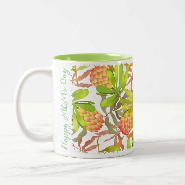 Wilde Blume Protea White Zweifarbige Tasse (Links)