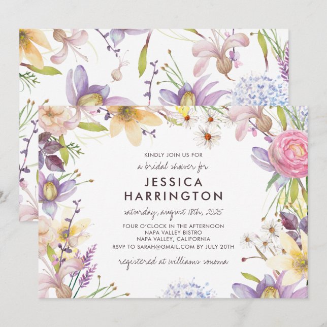 Wilde Blume rahmen Brautparty Einladung (Vorne/Hinten)