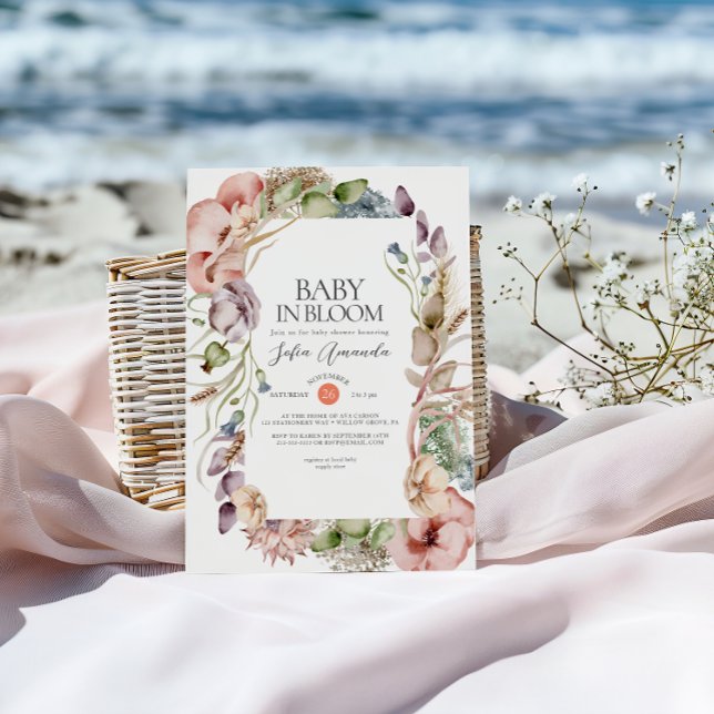 Wilde Blume rahmen Minimalistische Babydusche Einladung (Von Creator hochgeladen)