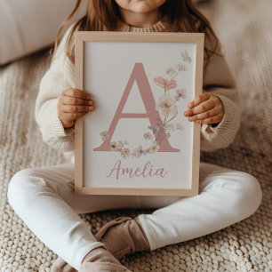 Wilde Blume Rosa Mädchen Kinderzimmer Namens Kunst Poster