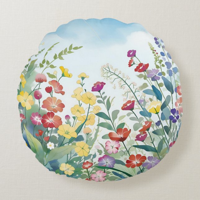 Wilde Blume Rundes Kissen (Vorderseite)