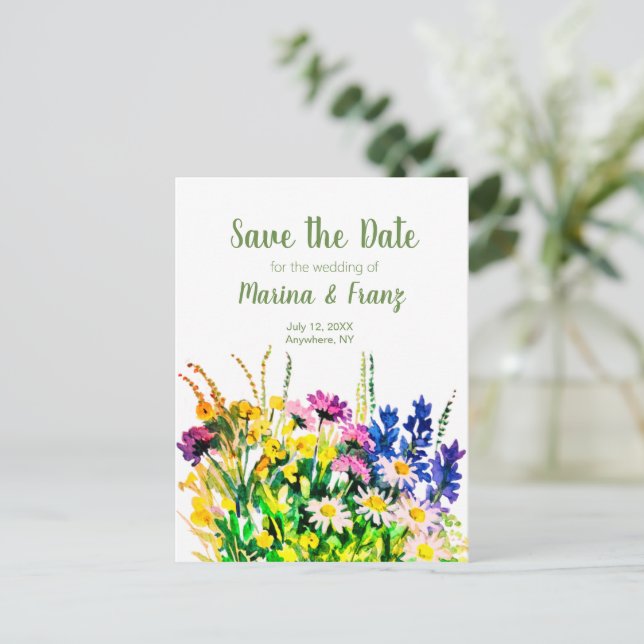 Wilde Blume Save the Date Ankündigungspostkarte (Stehend Vorderseite)