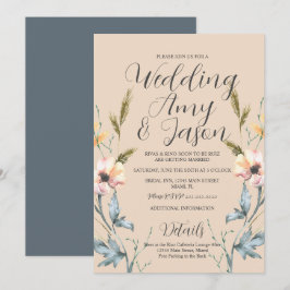 Wilde Blume und graue Hochzeit Einladung