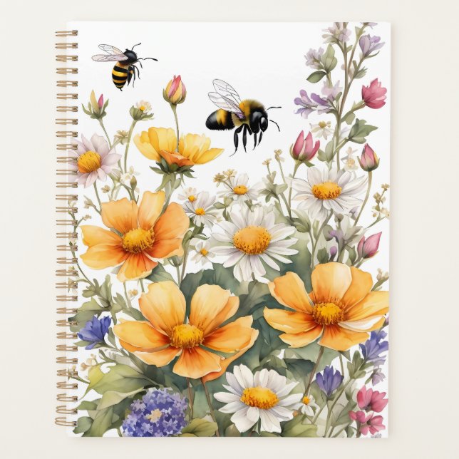 Wilde Blume und Honigbienen Wasserfarbe Planer (Vorderseite)