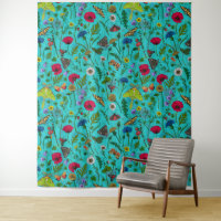 Wilde Blume und Motten auf aquamarin