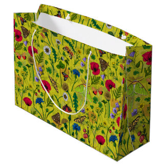 Wilde Blume und Motten auf Grün Große Geschenktüte