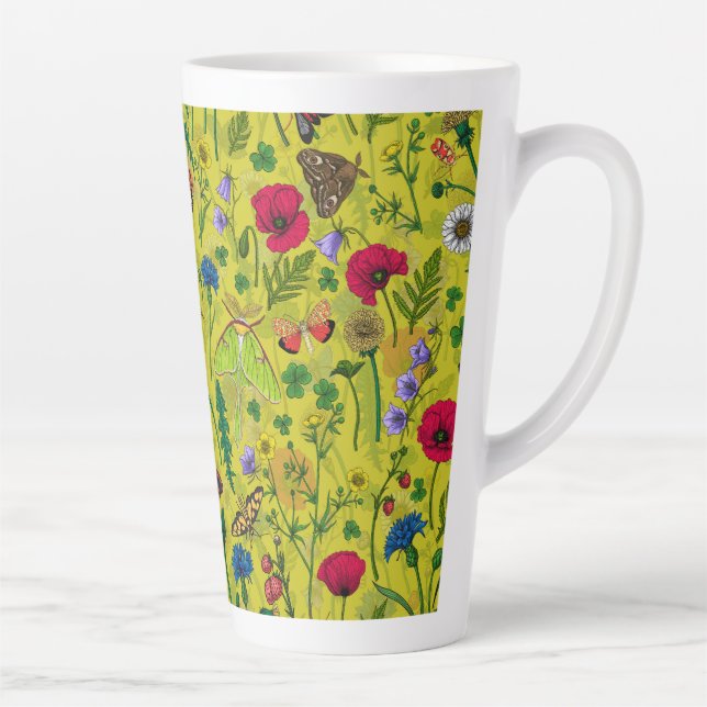 Wilde Blume und Motten auf Grün Milchtasse (Rechts)