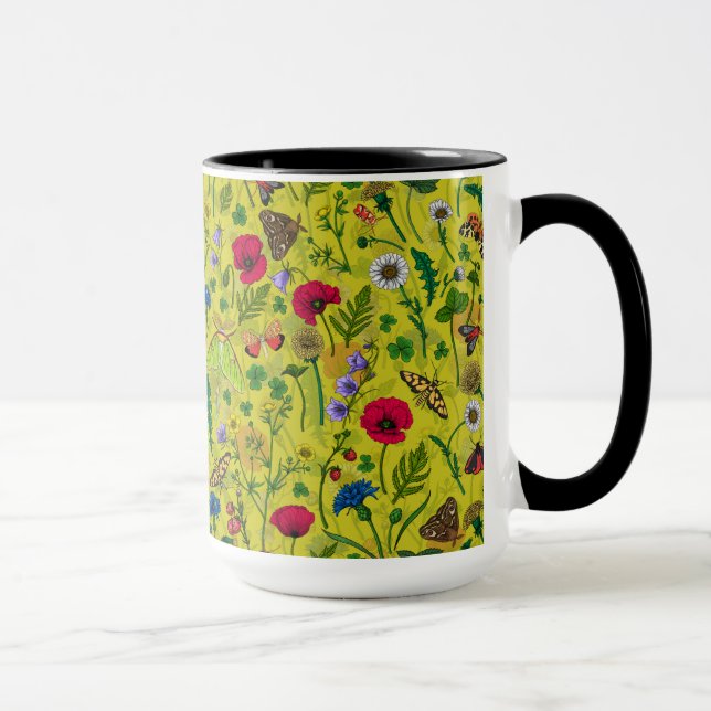Wilde Blume und Motten auf Grün Tasse (Rechts)