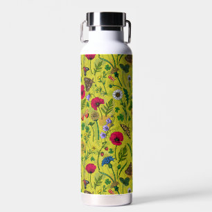 Wilde Blume und Motten auf Grün Trinkflasche