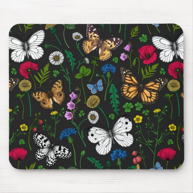 Wilde Blume und Schmetterlinge 2 Mousepad (Vorne)