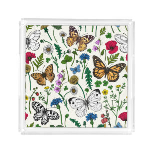 Wilde Blume und Schmetterlinge Acryl Tablett