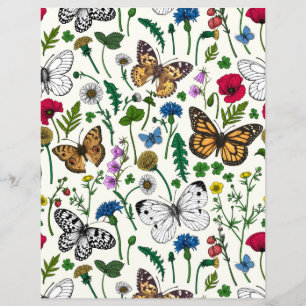 Wilde Blume und Schmetterlinge auf Weiß