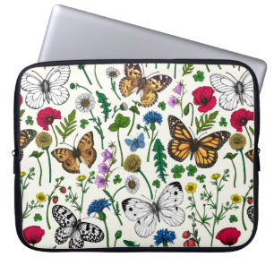 Wilde Blume und Schmetterlinge auf Weiß Laptopschutzhülle