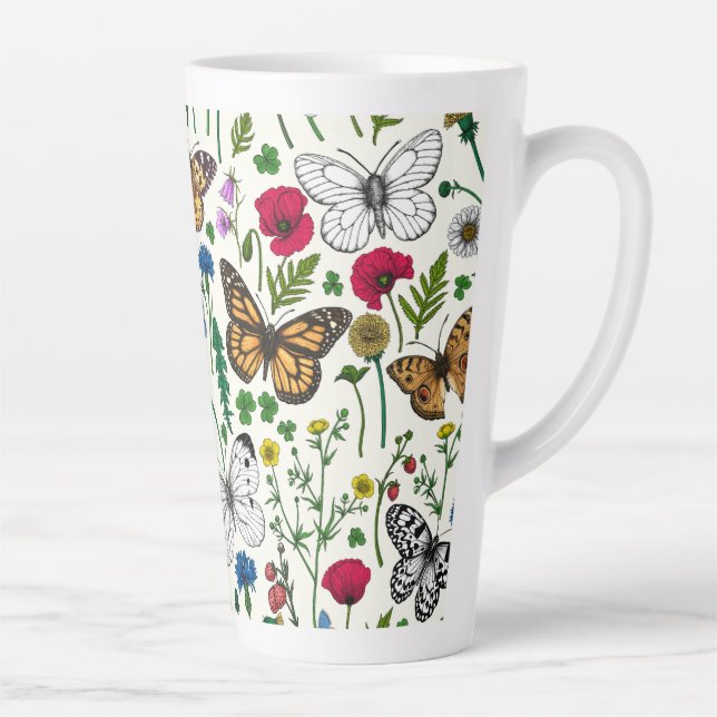 Wilde Blume und Schmetterlinge auf Weiß Milchtasse (Rechts)