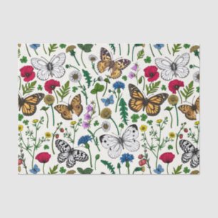 Wilde Blume und Schmetterlinge auf Weiß Seidenpapier