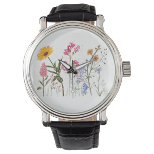 Wilde Blume , Vintag botanisch , pastelfarben Armbanduhr