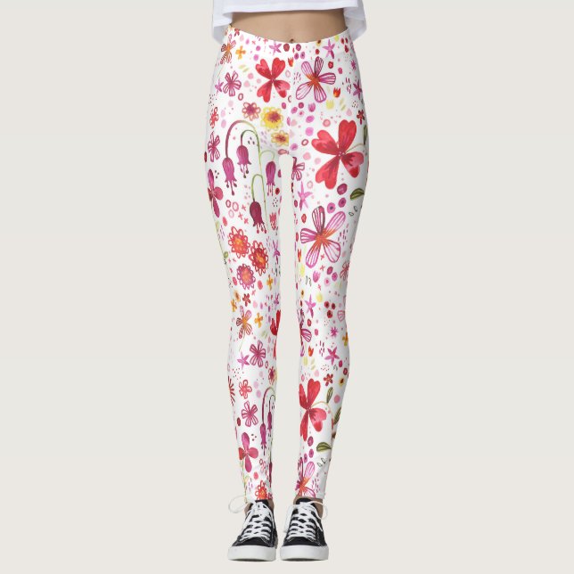 Wilde Blume Wasserfarbe Leggings (Vorderseite)