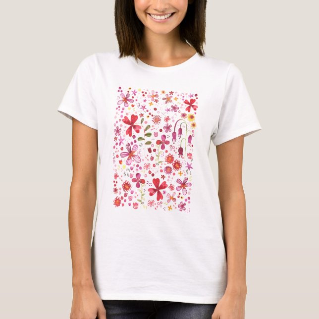 Wilde Blume Wasserfarbe T-Shirt (Vorderseite)