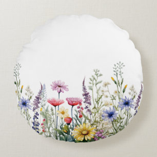 Wilde Blume Wasserfarben Kunst, Dichtung und Musik Rundes Kissen