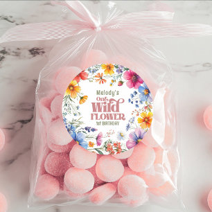 Wilde Blume Wild One 1. Geburtstag  Runder Aufkleber