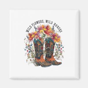 Wilde Blume - Wilde Pferde Cowgirl Boot Western Fl Magnet