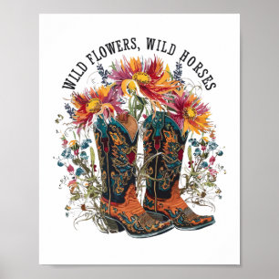 Wilde Blume - Wilde Pferde Cowgirl Boot Western Fl Poster
