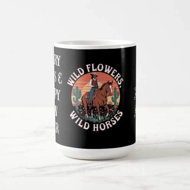 Wilde Blume & Wilde Pferde Ein Atemberaubender Tri Kaffeetasse (Mittel)