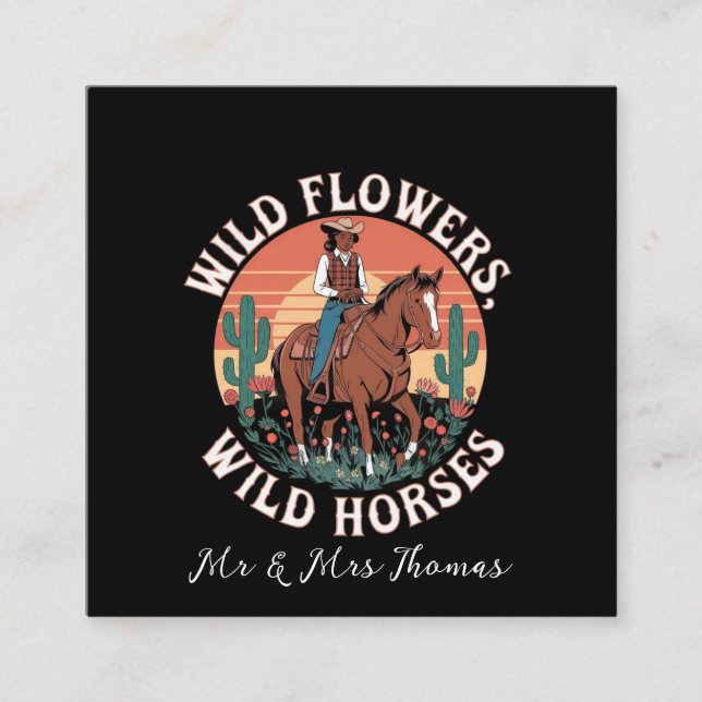 Wilde Blume & Wilde Pferde Ein Atemberaubender Tri Quadratische Visitenkarte (Vorderseite)