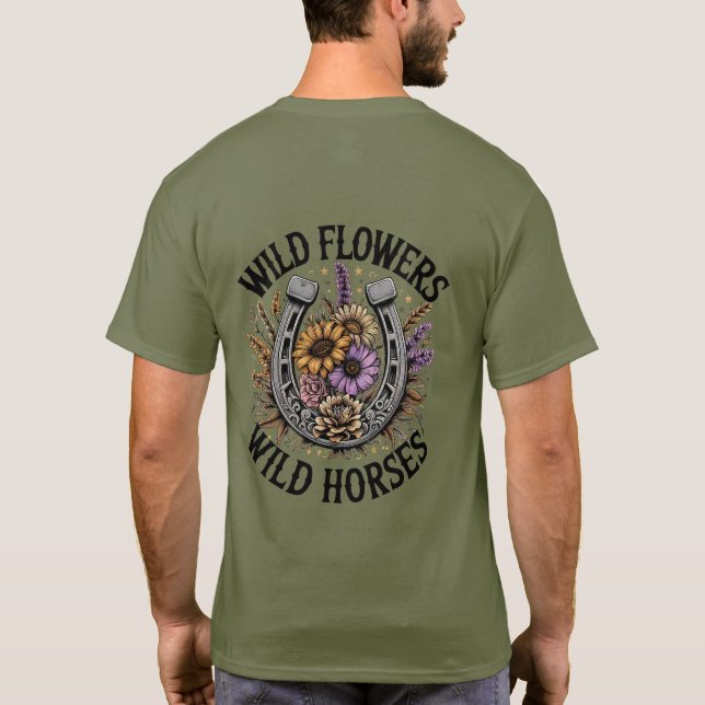 Wilde Blume Wilde Pferde T-Shirt (Rückseite)