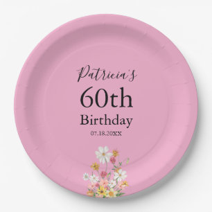 Wilde Blumen 60. Geburtstag Pink Party Pappteller
