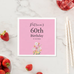 Wilde Blumen 60. Geburtstag Pink Party Serviette