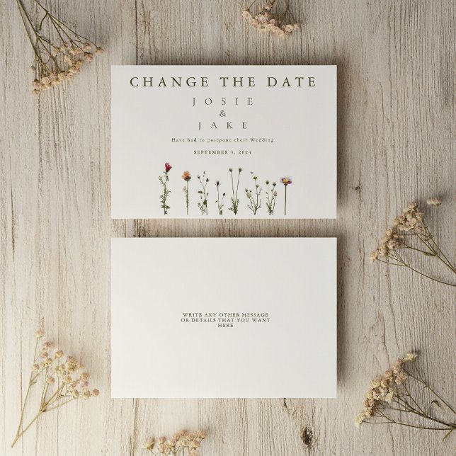 Wilde Blumen ändern das Datum Save The Date (Wild Flowers Change the Date Save The Date card.)