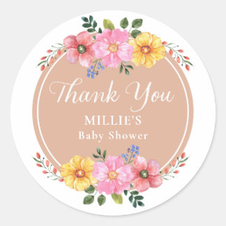 Wilde Blumen Aquarell Baby Shower Danke Runder Aufkleber