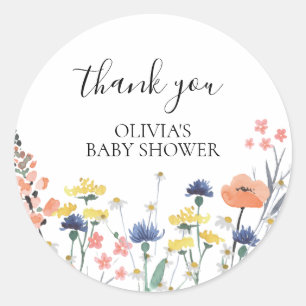 Wilde Blumen Aquarell Blumen Baby Shower Danke Runder Aufkleber