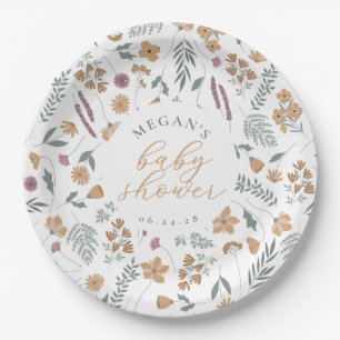 Wilde-Blumen-Baby-Party-Papierteller - Orange Pappteller
