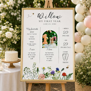 Wilde-Blumen-Biene-Erstes-Geburtstags-Meilenstein- Poster