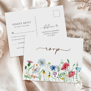 Wilde Blumen Boho Garten Floral RSVP Hochzeit Postkarte